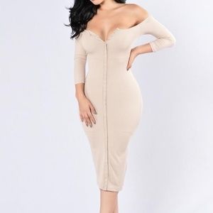 Ribbed Off the Shoulder Button Midi Fashion Nova